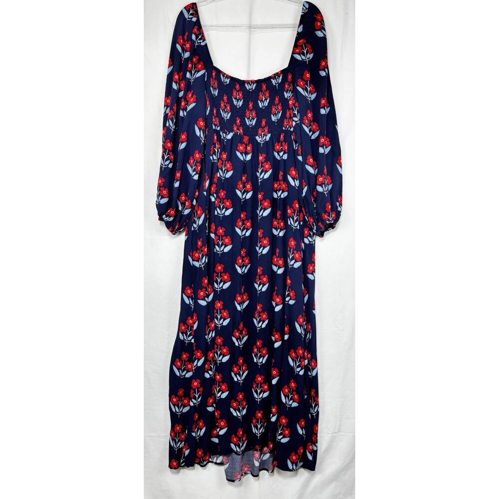 Boden Womens Blue Red Floral Square Neck Smocked Long Sleeve Pockets Maxi Sz 20 - Picture 5 of 5